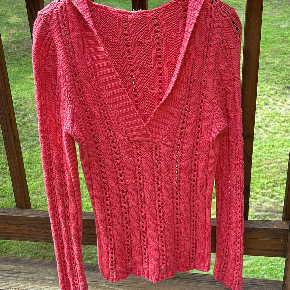 Cable knit sweater with hood